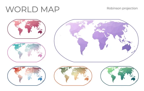 Low Poly World Map Set Robinson Projection Collection World Maps — 图库矢量图片