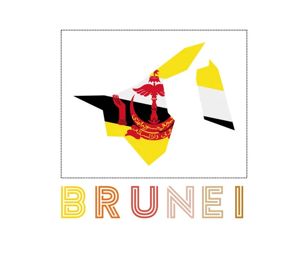 Brunei Logotypen Karta Över Brunei Med Landnamn Och Flagga Tilltalande — Stock vektor