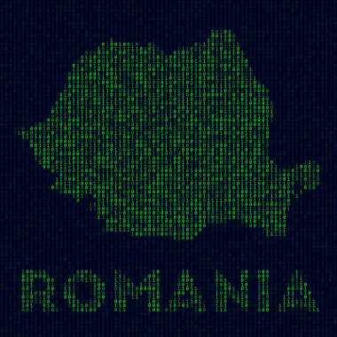 Romanya 'nın sanal logo ülkesi sembolü hacker stili ikili kod haritası ülke adıyla Romanya