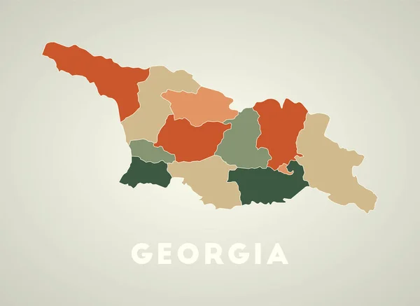 Cartel de Georgia en estilo retro Mapa del país con regiones en otoño paleta de colores Forma de — Vector de stock