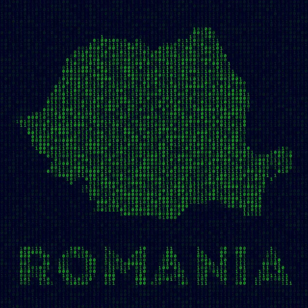Digitaal Roemenië logo Land symbool in hacker stijl Binary code kaart van Roemenië met landnaam — Stockvector