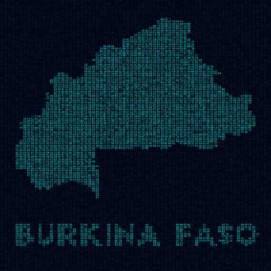 Burkina Faso teknoloji haritası Ülke sembolü Burkina Faso 'nun dijital stil siber haritası ülke adıyla