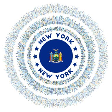New York symbol. Radiant us state flag with colorful rays. Shiny sunburst with New York flag. Appealing vector illustration.