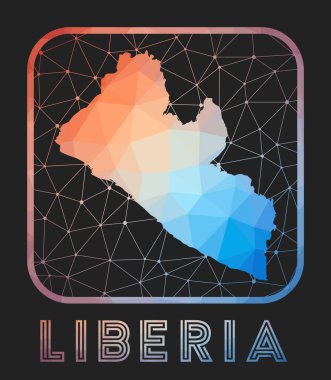 Liberia map design. Vector low poly map of the country. Liberia icon in geometric style. The country shape with polygnal gradient and mesh on dark background.