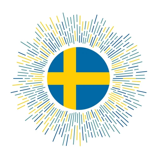 Suecia firmar Bandera del país con rayos de colores Radiant sunburst with Sweden flag Vector — Archivo Imágenes Vectoriales