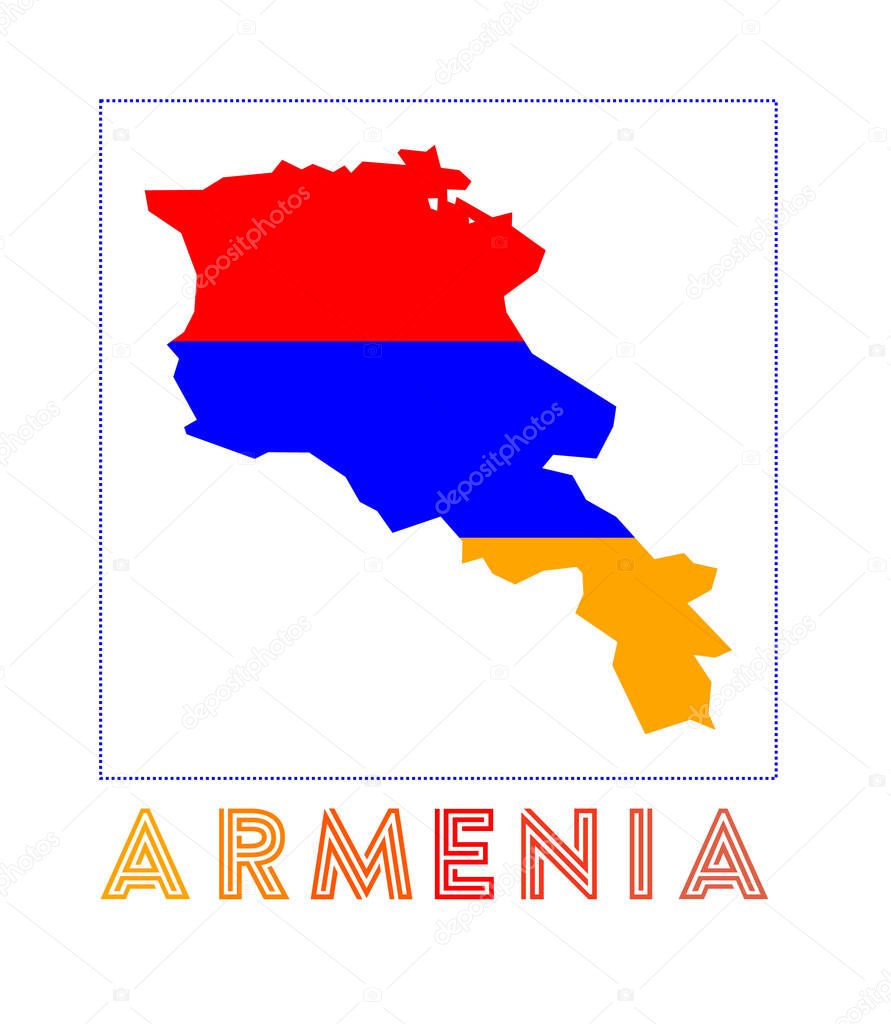 Armenia Logo Map of Armenia with country name and flag Authentic vector illustration