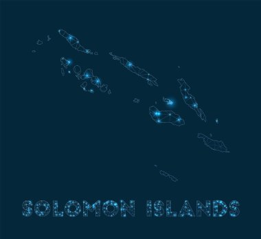 Solomon Islands network map. Abstract geometric map of the country. Internet connections and telecommunication design. Elegant vector illustration.