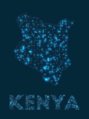 Kenya network map. Abstract geometric map of the country. Internet connections and telecommunication design. Appealing vector illustration.