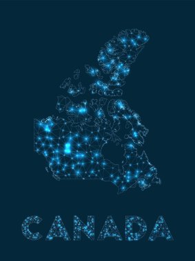 Canada network map. Abstract geometric map of the country. Internet connections and telecommunication design. Cool vector illustration.