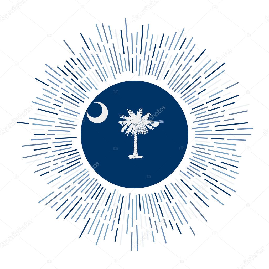 South Carolina sign. Us state flag with colorful rays. Radiant sunburst with South Carolina flag. Vector illustration.