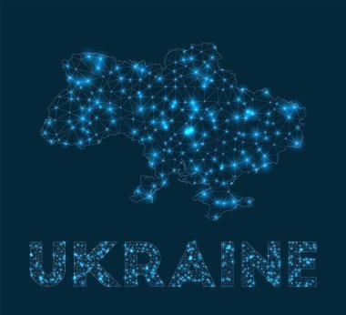 Ukrayna ağ haritası ülkenin internet bağlantılarının soyut geometrik haritası ve