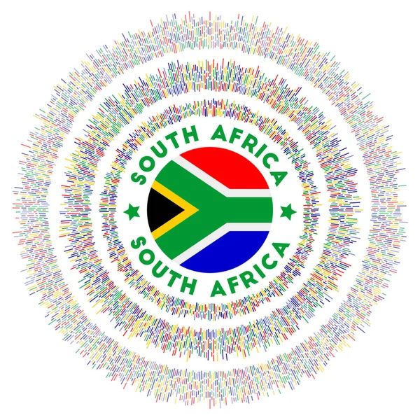 南アフリカのシンボルカラフルな光線で放射状の国の旗南アフリカの旗と光沢のある日の出 — ストックベクタ