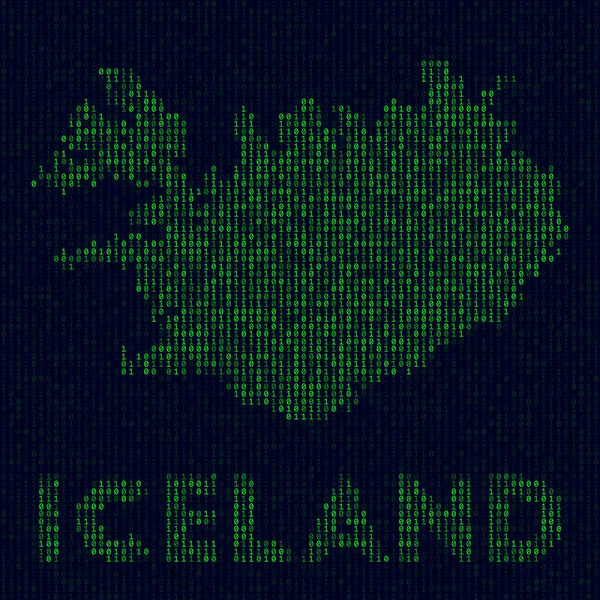 Цифрова Ісландія символ країни в хакерському стилі Binary code map of Iceland with country name — стоковий вектор