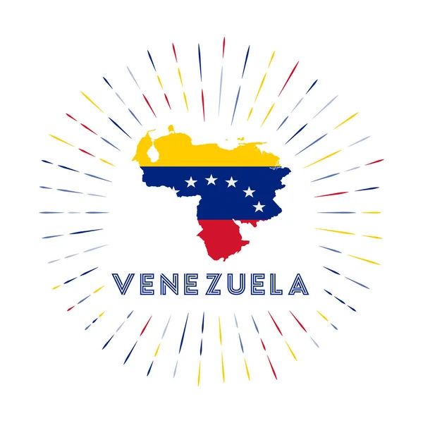 Venezuela sunburst badge Het landbord met kaart van Venezuela met Venezolaanse vlag Kleurrijke stralen — Stockvector