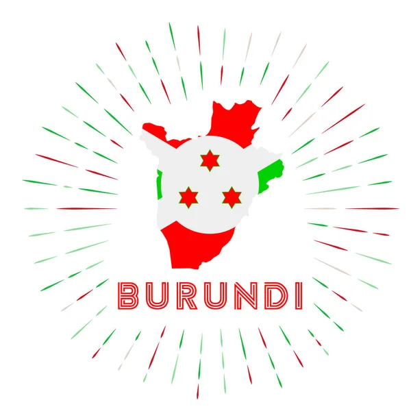 Badge Burundi sunburst Le panneau de pays avec carte du Burundi avec drapeau burundais Rayons colorés — Image vectorielle