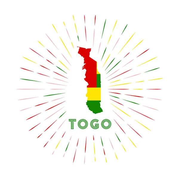 Togo sunburst badge El letrero del país con mapa de Togo con bandera togolesa Rayos de colores alrededor de la — Vector de stock