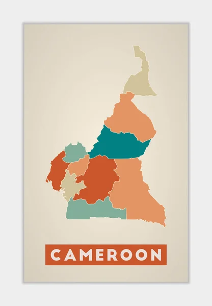 Cartel de Camerún Mapa del país con regiones coloridas Forma de Camerún con nombre de país — Vector de stock