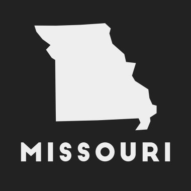 Missouri simgesi. Koyu arkaplan üzerinde ABD eyalet haritası. Stil Missouri haritası.