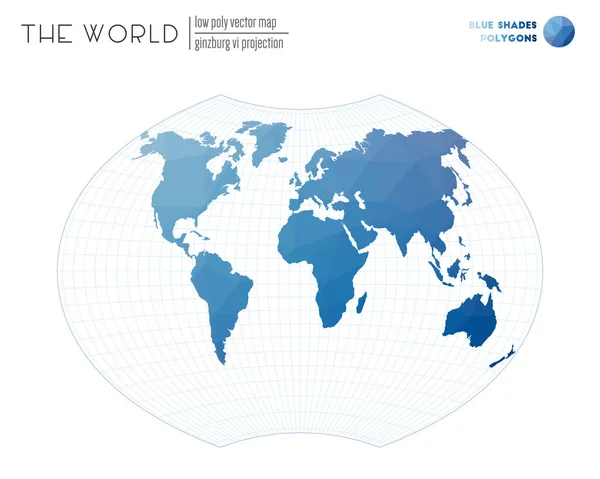 世界蓝色阴影彩龙的多角形金茨堡六号投影世界地图 — 图库矢量图片