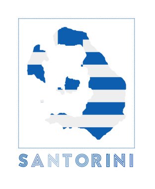 Santorini Logo Haritası. Adanın adı ve bayrağı. Şaşırtıcı vektör çizimi.