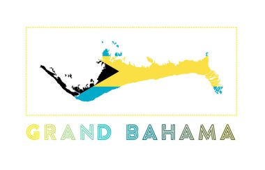 Büyük Bahama Logo Büyük Bahama Haritası ada adı ve bayrak yaratıcı vektör illüstrasyonuyla