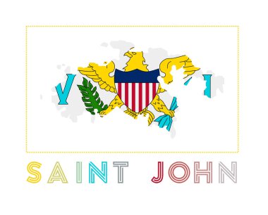 Saint John Logo 'nun ada adı ve bayrağı modern vektör illüstrasyonuyla haritası