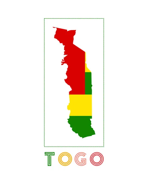 Togo Logo Karta över Togo med landsnamn och flagga Strålande vektor illustration — Stock vektor