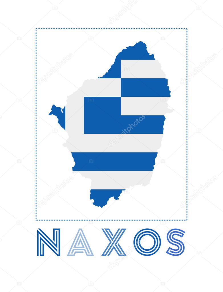 Naxos Logo Map of Naxos with island name and flag Classy vector illustration