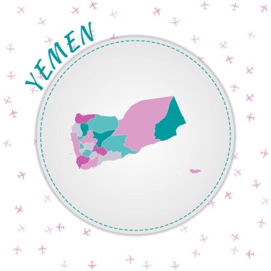 Yemen harita tasarımı. Zümrüt renk paletindeki bölgelerle birlikte ülkenin haritası.