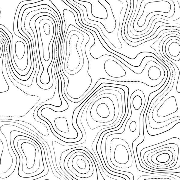 Topographie du terrain Carte topographique actuelle Design sans couture noir et blanc éminent carrelable — Image vectorielle