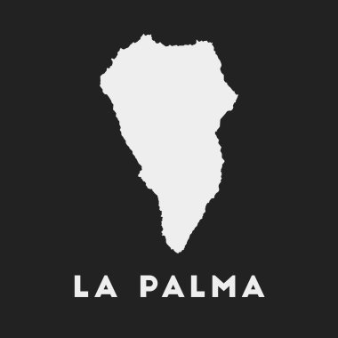 Koyu arkaplan üzerinde La Palma simgesi ada adı Vector olan La Palma haritası