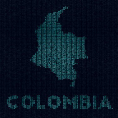 Colombia tech map. Country symbol in digital style. Cyber map of Colombia with country name. Superb vector illustration.
