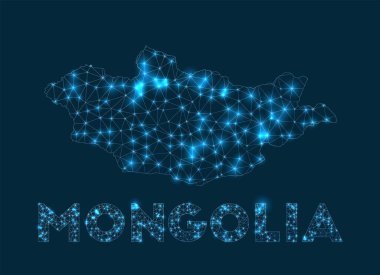 Mongolia network map. Abstract geometric map of the country. Internet connections and telecommunication design. Appealing vector illustration.