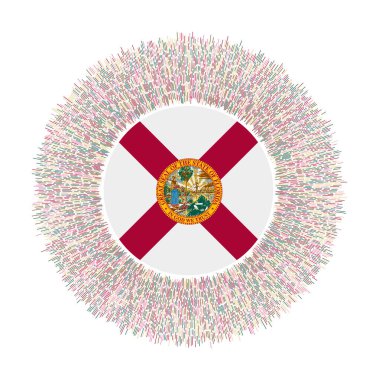Flag of Florida with colorful rays. Radiant us state sign. Shiny sunburst with Florida flag. Attractive vector illustration.