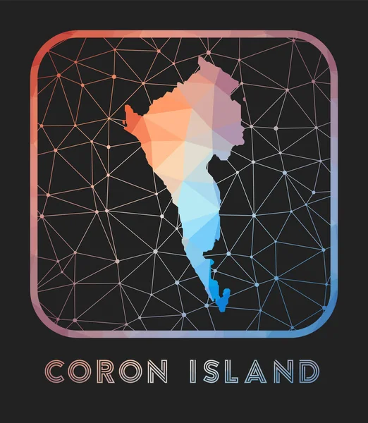 Mapa de diseño de mapas de la isla de Corón Vector de bajo polígono del icono de la isla de Corón en estilo geométrico. — Vector de stock