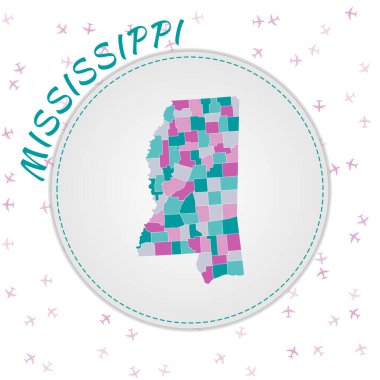 Mississippi harita tasarımı ABD eyaletinin zümrüt renk paletindeki bölgelerinin haritası.