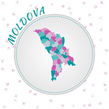 Moldova harita tasarımı Zümrüt renk paleti bölgeleri ile ülkenin Haritası Yuvarlak