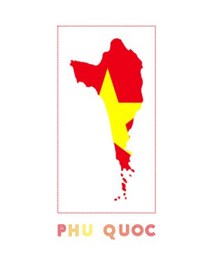 Phu Quoc Logo Haritası ada adı ve bayraklı çekici vektör çizimi