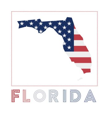 Florida Logo Haritası. Eyalet adımız ve bayrak vektör illüstrasyonumuz.