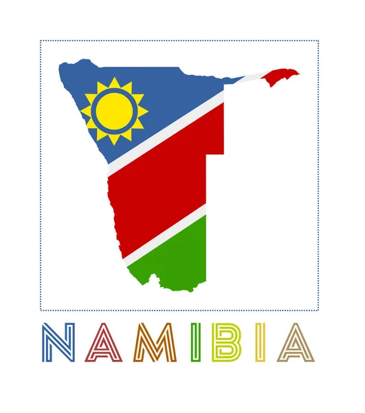 Namíbia Logo Mapa da Namíbia com nome de país e bandeira Ilustração vetorial incrível —  Vetores de Stock