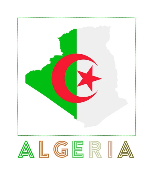 Algeriet Logo Karta över Algeriet med landsnamn och flagga Fantastisk vektor illustration — Stock vektor