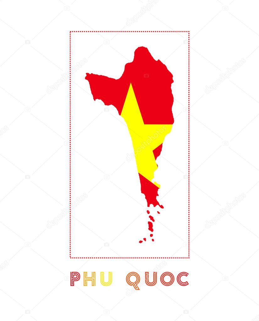 Phu Quoc Logo Map of Phu Quoc with island name and flag Attractive vector illustration