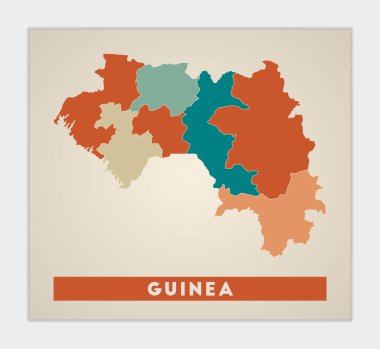 Guinea poster. Map of the country with colorful regions. Shape of Guinea with country name. Trendy vector illustration.