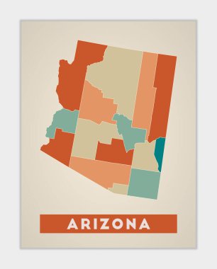 Arizona poster. Map of the us state with colorful regions. Shape of Arizona with us state name. Beautiful vector illustration.
