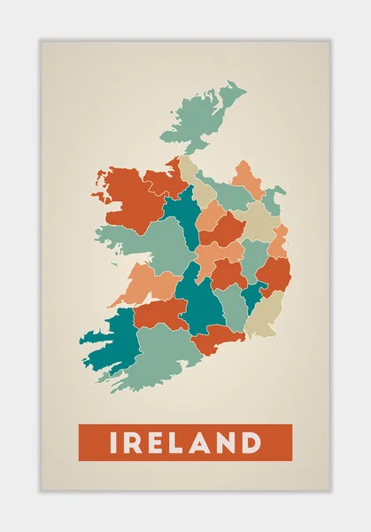 Affiche Irlande Carte du pays avec des régions colorées Forme de l'Irlande avec le nom du pays — Image vectorielle