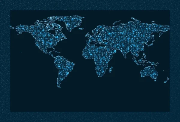 Mapa de comunicações do mundo Projecção estereográfica cilíndrica Rede Mundial Incrível —  Vetores de Stock