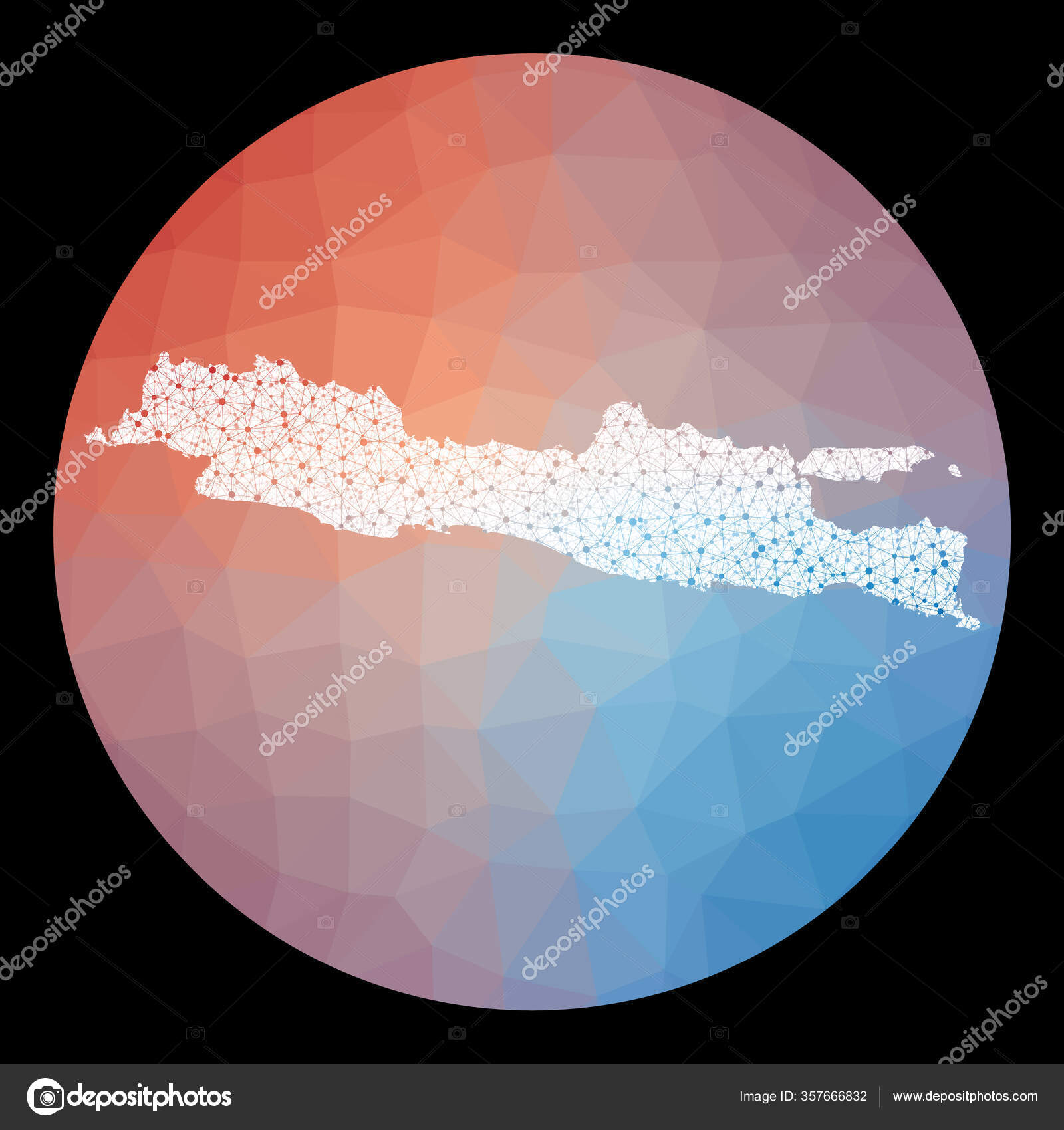 Vector network Java map Map of the island with low poly background ...