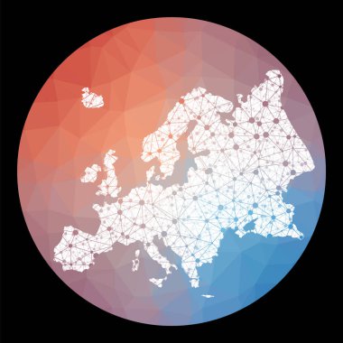 Düşük polipolifon arka planına sahip Avrupa haritası Avrupa 'nın vektör ağı