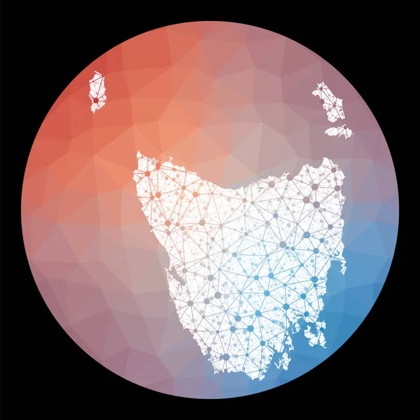 Red vectorial Mapa de Tasmania Mapa de la isla con bajo fondo de poli Redondeado Tasmania — Vector de stock