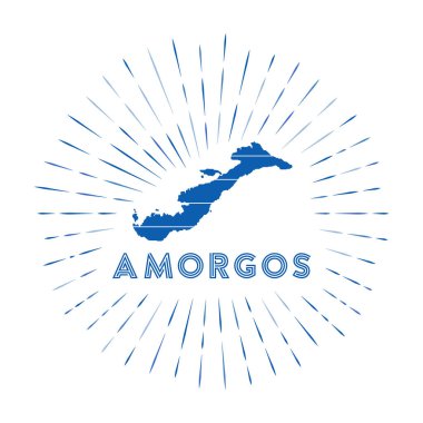 Amorgos sunburst badge. The island sign with map of Amorgos with Greek flag. Colorful rays around the logo. Vector illustration.